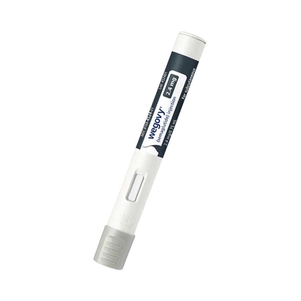 Wegovy (semaglutide) 2.4 mg injection pen at an angle